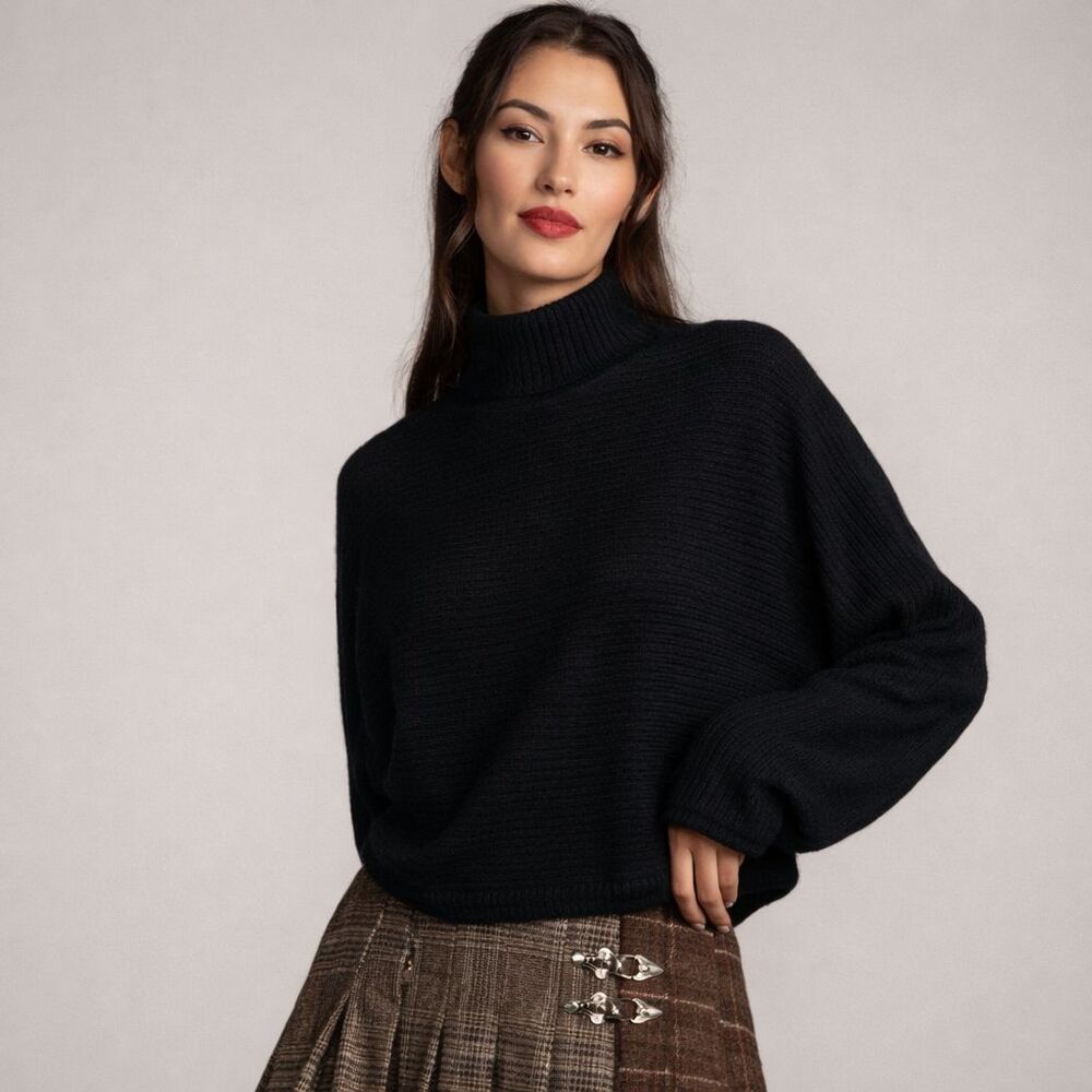 NWT Anthropologie Pilcro Cozy Batwing Turtleneck Sweater Womens XL Black Ribbed